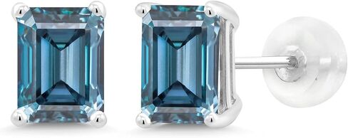 Gem Stone King 14K Yellow Gold Blue Sapphire Stud Earrings For Women (3.12 Cttw, Gemstone September Birthstone, Emerald Cut 7X5MM) in Saudi Arabia