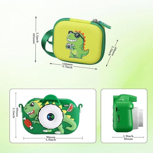 Kids Camera Case Compatible with YEEHAO/Goopow/Hangrui/Masterbee/OUTUVAS/GKTZ Digital Video Camera Toys Camcorder Storage Holder Carrying - Green Dinosaur(Case Only) (Green dinosaur) in Saudi Arabia