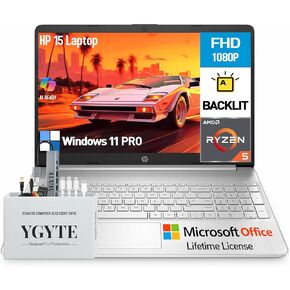 HP 15 Inch Laptop Computer, 15.6" FHD AMD Ryzen 5 Laptop with Lifetime Microsoft Office, Windows 11 Pro, 64GB RAM 1TB SSD+512GB Docking Set, Backlit Keyboard, 10-Key Number Pad