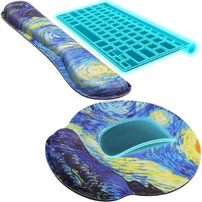 Ktrio Ergonomic Beyboard Wrist Rest ، وسادة الماوس رغوة الذاكرة مع راحة معصم للوحة مفاتيح الكمبيوتر ، وسادة الماوس مجموعة سهلة في الكتابة وتخفيف الألم للمكتب والمنزل ، و Night Starry