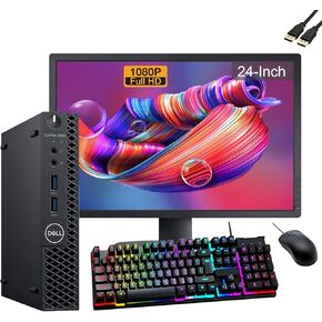 Dell OptiPlex 3060 Micro Form Factor PC Desktop with 24" FHD Monitor Bundle,PC Set, Intel Quad 8th Processor-3.1GHz, 8GB RAM, 256GB SSD, DP Cable, RGB Keyboard, Mouse, Windows 10Pro (Renewed)