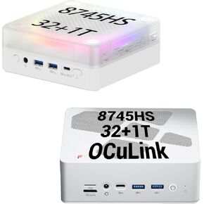 AMD Mini PC مع طراز Oculink A8 (White ، Ryzen7 8745HS CPU ، 4.9 جيجا هرتز ، ذاكرة الوصول العشوائي 32GB ، 1TB SSD) ونموذج MN56 (White ، Ryzen7 8745HS CPU ، 4.9GHz ، 32GB RAM ، 1TB ، 1TB
