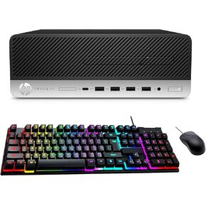 HP G3 Tiny Mini Desktop PC, Intel Core i5, 16GB RAM, 512GB SSD with 24 inch Curved Monitor, AI Enabled RGB Keyboard Mouse, RGB Soundbar and Webcam Windows 10 Pro (Renewed)