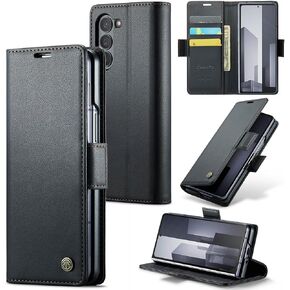 for Samsung Galaxy Z Fold 6 Case Wallet Leather [Card Holder] [RFID Blocking] [Wireless Charging] Flip Cover for Samsung Z Fold 6 (Black)