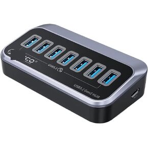 OR*ICO Industrial USB 3.0 HUB 7/10 Aluminum USB Splitter On/Off Switch with 12V Power Adapter Support Charging for Computer(AT2U3 7 Ports EU)