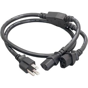 AC Power Splitter Y Cable NEMA 5-15P 2X IEC-320-C13 Sjt 16AWG, 6ft (ZADA39MC-06)