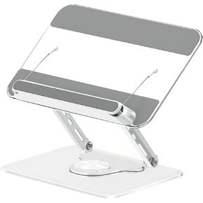 Acrylic Book Holder Stand, Adjustable Textbook Cookbook Laptop Stand, Portable Hand Free Book Reading Stand with 360° Rotating Base Elastic Page Clip for Reading Drawing Working