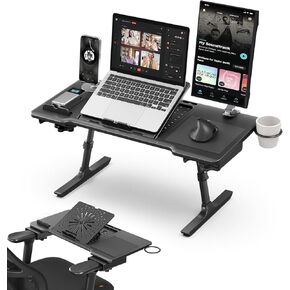 Newtral Laptop Bed Tray Desk, Height & Angle Adjustable Foldable Laptop Stand w/Cup Holder, Mousepad, Laptop Table Bookstand for Gaming, Working, Sofa & Office Chairs Use