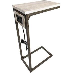 Carolina Chair & Table Chloe Rectangular Laptop Table with USB Ports - Hand Finish Solid Wooden Top Metal Frame Side Table - Modern Accent Furniture for Office, Bedroom, Living Room (Whitewash)