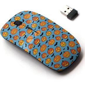 2.4G Wireless Mouse with Cute Pattern Design for All Laptops and Desktops with Nano Receiver - Halloween Orange Pumpkin