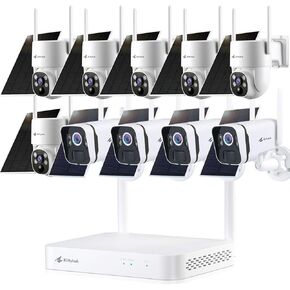 Kittyhok 2K Solar Home Security Camera System, Smart Human Detection, Spotlight, Forever Power, 10CH NVR, 0 Monthly Fee, KBS4084 Bundle with Battery Powered PT Solar Camera BY4