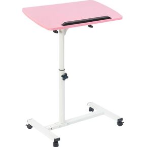 Portable Multifunctional Laptop Desk - Adjustable Height Stand with Wheels for Home Office, Sofa, Bed Use, Snack and Book Table in Pink