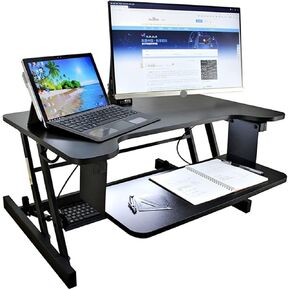 Height Adjustable Sit Stand Desk Riser Foldable Laptop Desk Stand with Keyboard Tray Notebook/Monitor Holder