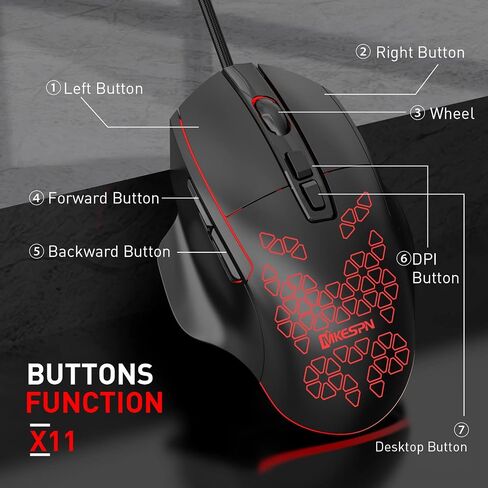 x11 RGB Gaming Mouse, Programmable, Ergonomic Design,7200 DPI,4 Radiant Backlit Modes, High-Precision Control, USB Gaming Mouse for Computer Laptop PC for Windows, Mac, Linux OS (Black) in Saudi Arabia