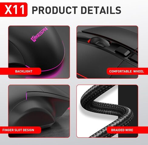 x11 RGB Gaming Mouse, Programmable, Ergonomic Design,7200 DPI,4 Radiant Backlit Modes, High-Precision Control, USB Gaming Mouse for Computer Laptop PC for Windows, Mac, Linux OS (Black) in Saudi Arabia