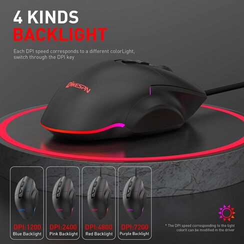 x11 RGB Gaming Mouse, Programmable, Ergonomic Design,7200 DPI,4 Radiant Backlit Modes, High-Precision Control, USB Gaming Mouse for Computer Laptop PC for Windows, Mac, Linux OS (Black) in Saudi Arabia