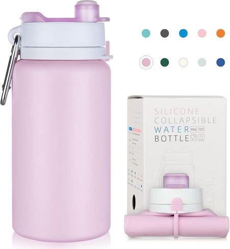 Collapsible Water Bottle, 19oz Foldable Water Bottle BPA Free Reusable Lightweight Leak-Proof Travel Silicone Water Bottle for Travel, Gym, Hiking, Office, Camping(Orange) in Kuwait