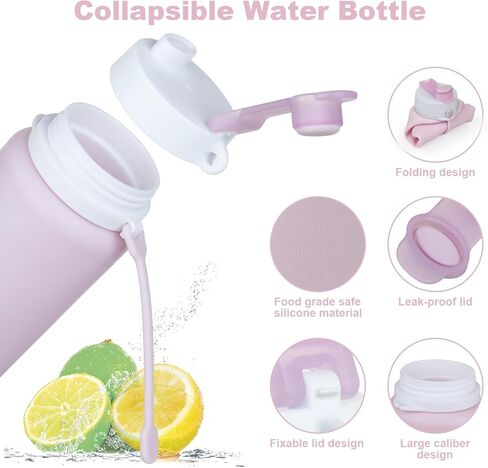 Collapsible Water Bottle, 19oz Foldable Water Bottle BPA Free Reusable Lightweight Leak-Proof Travel Silicone Water Bottle for Travel, Gym, Hiking, Office, Camping(Orange) in Kuwait