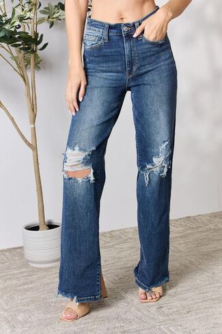 Judy Blue Women's High-Rise 90's Straight Leg Ripped Jeans in Saudi Arabia