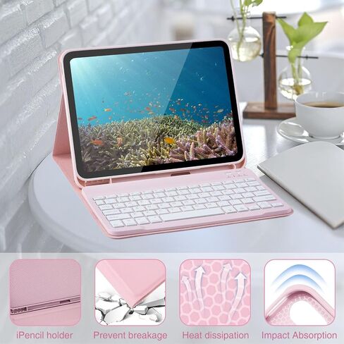 Gugxiom Protective Case with Keyboard for Pro 11 M4 2024, 7 Colors Backlit Wireless Magnetic Detachable Keyboard with Pencil Holder (Rosy) in Kuwait