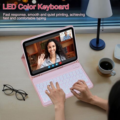 Gugxiom Protective Case with Keyboard for Pro 11 M4 2024, 7 Colors Backlit Wireless Magnetic Detachable Keyboard with Pencil Holder (Rosy) in Kuwait