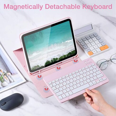 Gugxiom Protective Case with Keyboard for Pro 11 M4 2024, 7 Colors Backlit Wireless Magnetic Detachable Keyboard with Pencil Holder (Rosy) in Kuwait