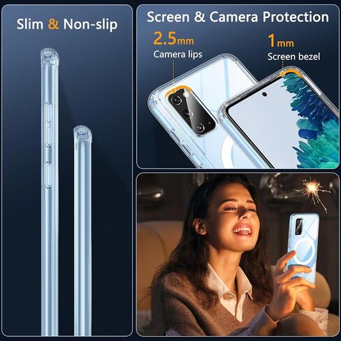 Hensinple Magnetic for Samsung Galaxy S20 Case,Galaxy S20 Case Compatible with Magsafe,Shockproof Rugged Military-Grade Protection Transparent Hard PC Back Cover Phone Case for Galaxy S20(Clear) in Saudi Arabia