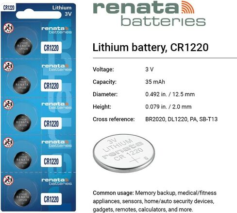 Renata CR1220 Batteries - 3V Lithium Coin Cell 1220 Battery (2 Count) in Kuwait