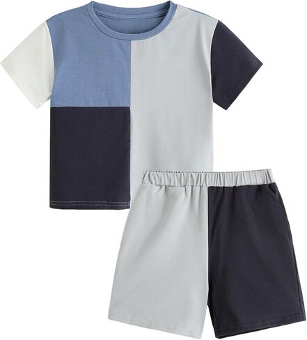 Verdusa Boy's 2 Piece Outfit Colorblock Short Sleeve Round Neck T Shirt and Shorts Set in Saudi Arabia