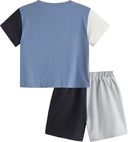 Verdusa Boy's 2 Piece Outfit Colorblock Short Sleeve Round Neck T Shirt and Shorts Set in Saudi Arabia