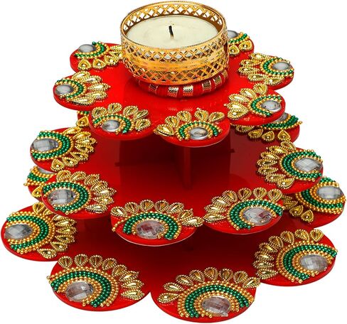 Colorful Floor Rangoli with Tea Light Candle Holder Stand Decorative Tealight T Light for Floor Decorations Lighting Accessories Home New Year Decor Size:- 7"(Without Wax) in Saudi Arabia