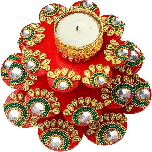 Colorful Floor Rangoli with Tea Light Candle Holder Stand Decorative Tealight T Light for Floor Decorations Lighting Accessories Home New Year Decor Size:- 7"(Without Wax) in Saudi Arabia