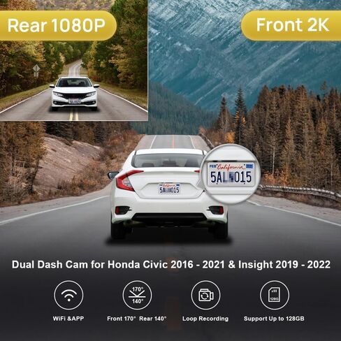 FITCAMX FRONT 4K+REAR 1080P DASH CAM تتكيف مع Honda Civic 2016-2021 (لديها 8 فتحات ، HD2-0323) و Insight 2019-2022 ، OEM Look in Kuwait