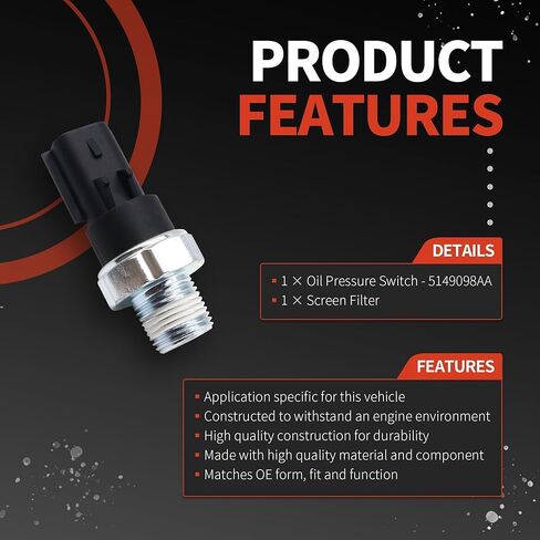 5149098AA Engine Oil Pressure Sensor Switch Sender Unit Compatible with Dodge Neon Nitro Jeep Chrysler Sebring Town & Country Plymouth Mini VW Eagle Replaces 4608303AB in Kuwait