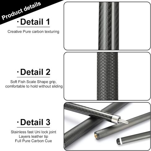 Carbon Fiber Pool Cue Stick 12.5mm Tip Soft Grip Billiard Carbon Fiber cue in Saudi Arabia