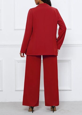 طقم بدلة عمل مكون من قطعتين للنساء وسترة بليزر وسراويل عمل واسعة الساق مع جيب - أسود - XXL in Kuwait