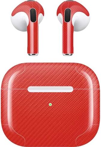 Skinit Decal Audio Skin Compatible with Apple AirPods (3rd Gen 2021) - Red Carbon Fiber Specialty Texture Material Design in Saudi Arabia