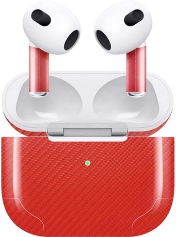 Skinit Decal Audio Skin Compatible with Apple AirPods (3rd Gen 2021) - Red Carbon Fiber Specialty Texture Material Design in Saudi Arabia