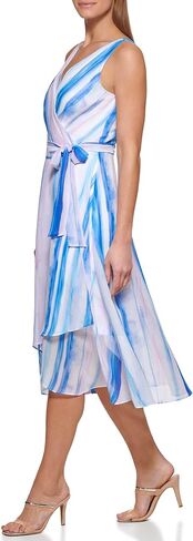 DKNY Women's Sleeveless Faux Wrap Dress, Ivory, 8 in Saudi Arabia