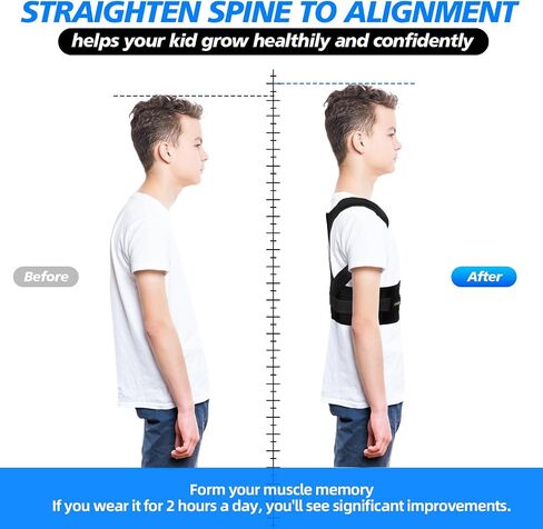 Lexniush Posture Corrector for Kids Teenagers, Updated Adjustable Upper Back Posture Brace for Boys/Girls, Breathable Back Support Braces for Scoliosis, Hunchback, Pain Relief, Spine Corrector, M in Kuwait