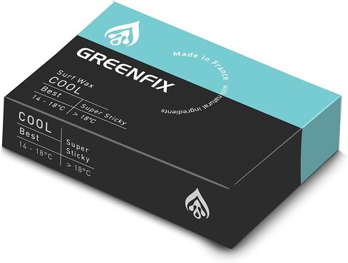 GreenFix/Cool Water 58-68°F Organic High Performance Surfboard Wax, Natural Ocean Friendly - Made in France - Non-Melting in Sun, Winner 2009 EU Innovation Award in Saudi Arabia