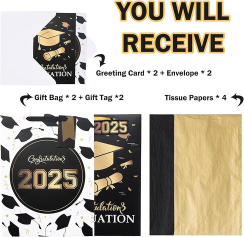 WRAPAHOLIC 16.5" Extra Large 2024 Graduation Gift Bag with Card and Tissue Paper -2 Pack Pink Gold Class of 2024 in Saudi Arabia