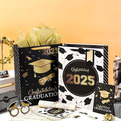 WRAPAHOLIC 16.5" Extra Large 2024 Graduation Gift Bag with Card and Tissue Paper -2 Pack Pink Gold Class of 2024 in Saudi Arabia