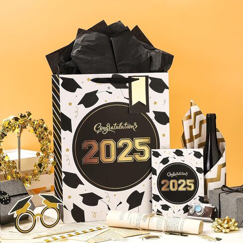 WRAPAHOLIC 16.5" Extra Large 2024 Graduation Gift Bag with Card and Tissue Paper -2 Pack Pink Gold Class of 2024 in Saudi Arabia