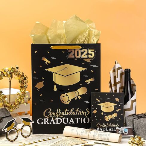 WRAPAHOLIC 16.5" Extra Large 2024 Graduation Gift Bag with Card and Tissue Paper -2 Pack Pink Gold Class of 2024 in Saudi Arabia