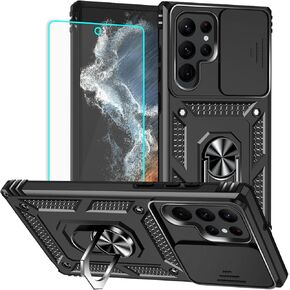 for Samsung Galaxy S22 Ultra Case, Galaxy S22 Ultra Case with Screen Protector: [Military Grade 20ft. Drop Tested] Ring Shockproof Protective Phone Case for -Samsung S22 Ultra (Black)