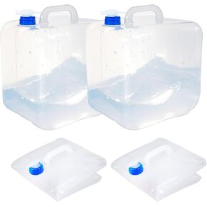 Collapsible Water Container with Spigot & Hook, BPA Free Water Jug, Foldable Carrier Bucket, Water Storage Container for Camping Hiking Survival Kit, 2-Pack (20L/5.3 Gallon)