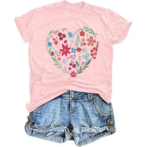 DUTUT الأزهار القلب تي شيرت المرأة الزهور البرية الجرافيك تيز بوهو الأزهار المطبوعة قمصان عادية عيد الحب قميص in Kuwait