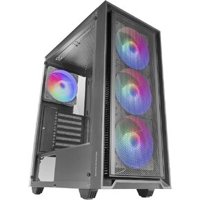 MARSGAMING MC-Volt Gaming ATX Case, 120 mm ARGB Fan, Front Grille with ARGB, Full Side Tempered Glass Side Window, Cable Management, Semi-Tower for Liquid Cooling, White