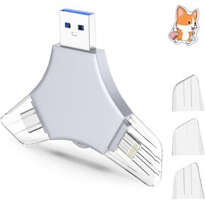 USB 3.0 Flash Drive 64gb for iPhone, 3in1 External Memory Picture Keeper Storage Stick for Photo, V6.87High Speed Thumb Drives for iPhone/iPad/Android/PC - Dove
